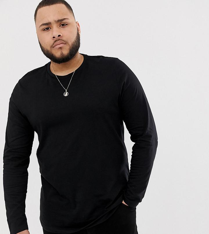 Asos Design Plus Organic Long Sleeve T-shirt With Crew Neck In Black