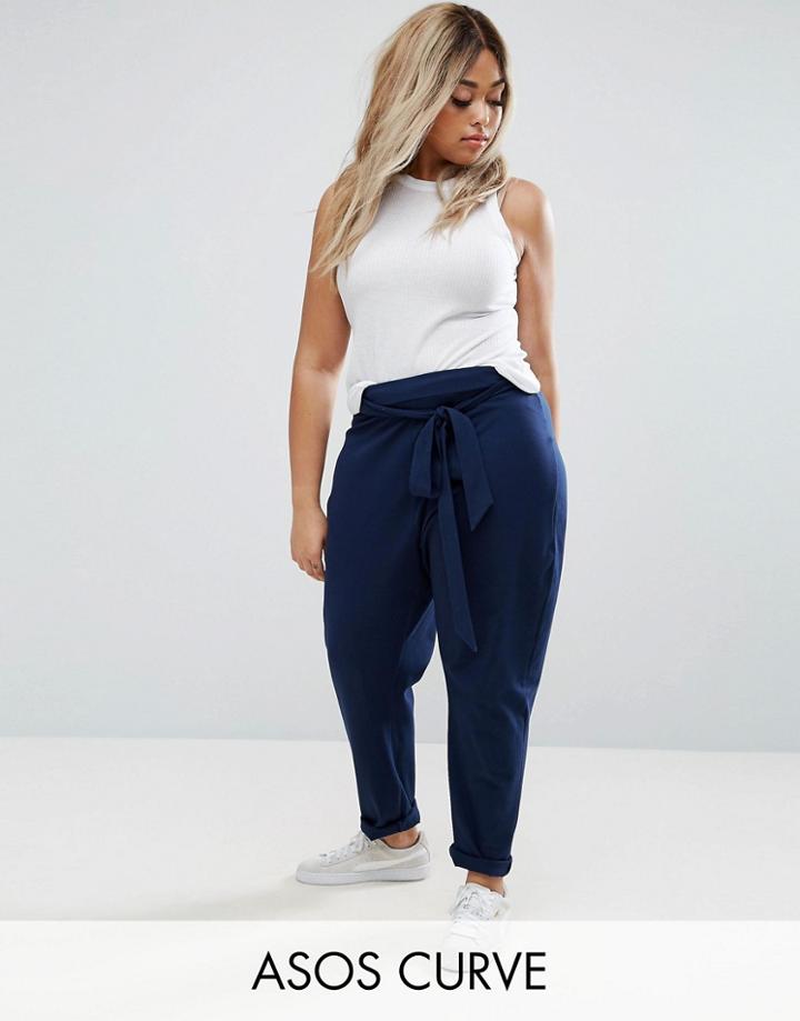 Asos Curve High Waist Tie Front Peg - Navy