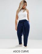 Asos Curve High Waist Tie Front Peg - Navy