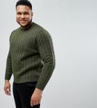 Asos Plus Cable Knit Sweater In Khaki - Green