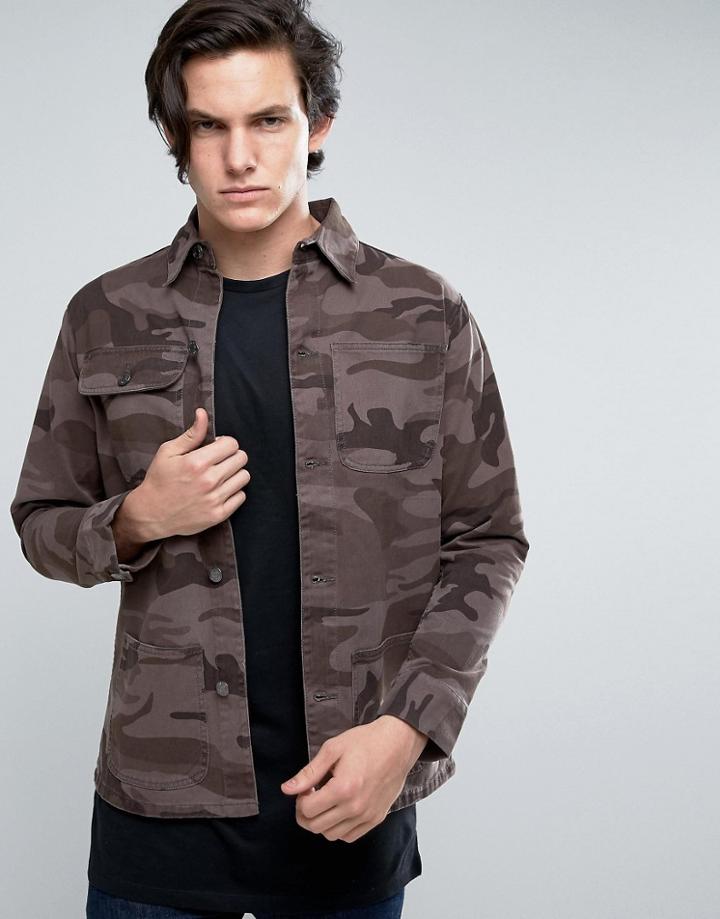 Brave Soul Camo Shacket Jacket - Green