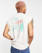 Asos Design Oversized Tank In Beige With Beach Back Print-neutral