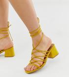 Asos Design Wide Fit Harvie Knotted Detail Sandals In Mustard-yellow