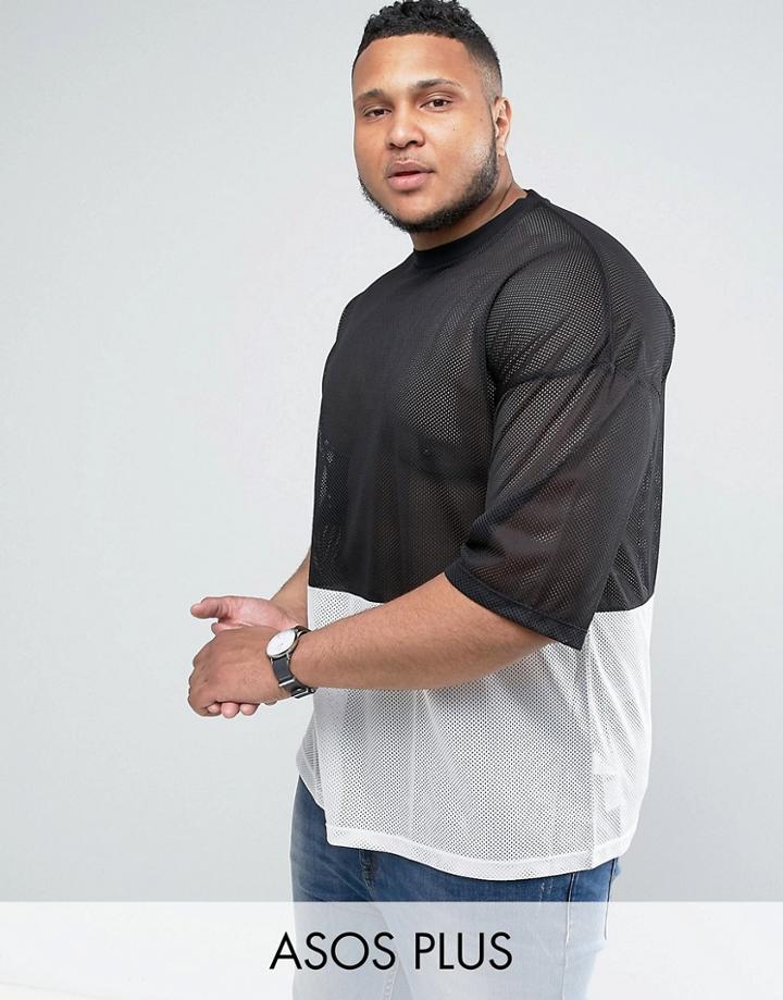Asos Plus Oversized T-shirt In Monochrome Mesh Fabric With Half Sleeve - Black