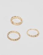 Asos Design Pack Of 3 Rings With Faceted And Twist Detail In Gold - Gold