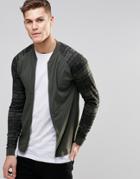 Asos Muscle Jersey Bomber Jacket With Geo-tribal Printed Sleeves - Forest Night