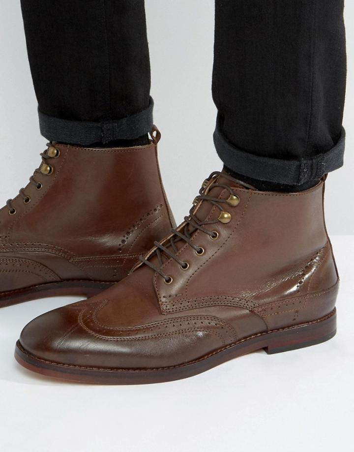 Hudson Penley Brogue Leather Lace Up Boots - Brown