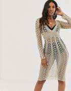 Sorelle Uk Knitted Shimmer Plunge Front Midaxi Dress In Gold