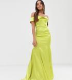 Dolly & Delicious Petite Off Shoulder Fishtail Maxi Dress In Neon Lime - Yellow