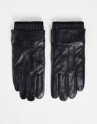 Boardmans Leather Gloves With Ribbed Cuff In Black