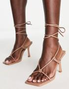 Public Desire Harriet Heel Sandals With Ankle Tie In Toffee-neutral