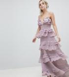 True Decadence Petite Premium Frill Layered Cami Maxi Dress With Lace Insert - Purple