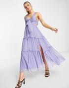 Asos Design Tiered Midi Dress In Blue-orange