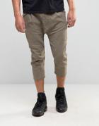 Asos Drop Crotch Cropped Pants With Cargo Styling - Brown