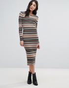 Qed London Multi Stripe Midi Dress - Brown