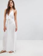 Asos Woven Tie Front Maxi Beach Dress - White