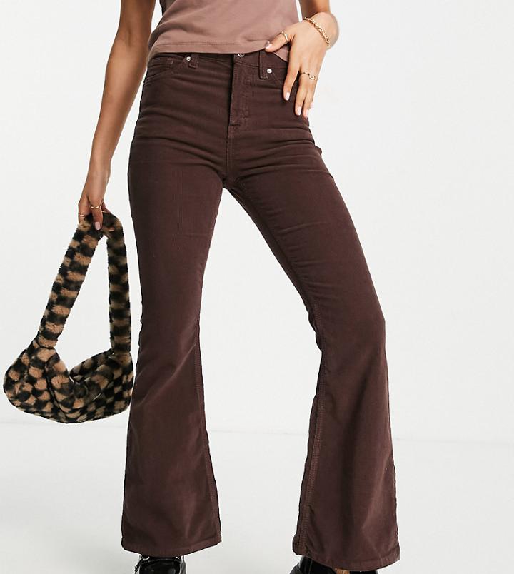 Topshop Petite Chocolate Cord Jamie Flared Jeans-brown
