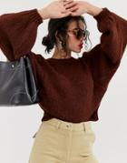 Asos Design Sweater In Lofty Yarn With Volume Sleeve