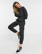 Asos Design Relaxed Button Front Jumpsuit In Boucle Plaid-multi