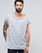 Asos Longline Oversized T-shirt With Step Hem In Inject Marl Fabric - Blue