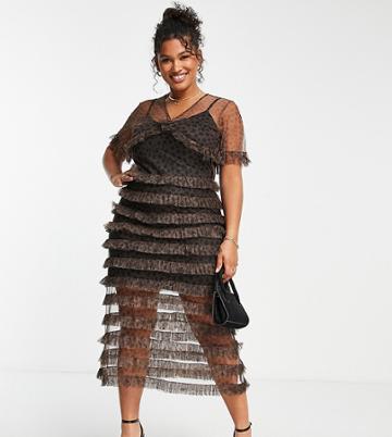 Never Fully Dressed Plus Tiered Ruffle Midaxi Dress In Leopard Print-brown