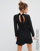Asos Petite High Neck A-line Dress With Open Back - Black