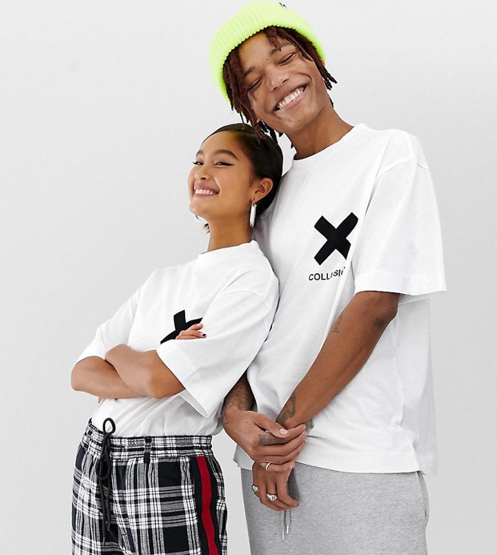 Collusion Unisex Regular Fit Logo T-shirt In White