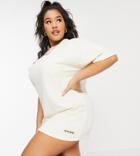 Public Desire Curve Quilted Oversized T Shirt Dress In White-grey