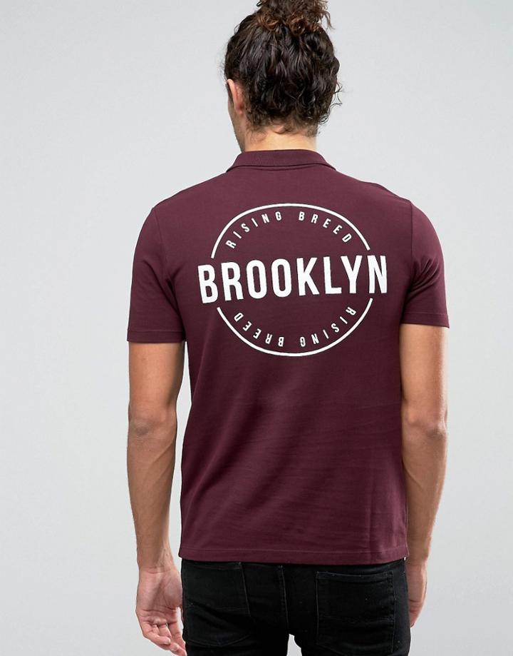 Asos Pique Polo Shirt With Brooklyn Chest And Back Print - Red