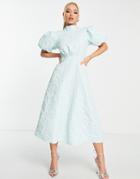 John Zack Backless Puff Sleeve Dress In Baby Blue