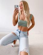 Asos Design Mansy Sqoval Crop Top Co-ord In Sage-green