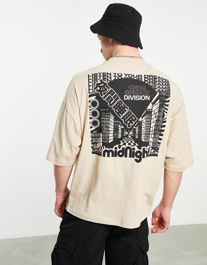 Asos Design Oversized T-shirt In Beige With Street Back Print-neutral