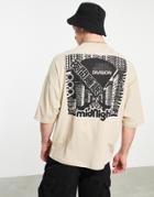 Asos Design Oversized T-shirt In Beige With Street Back Print-neutral