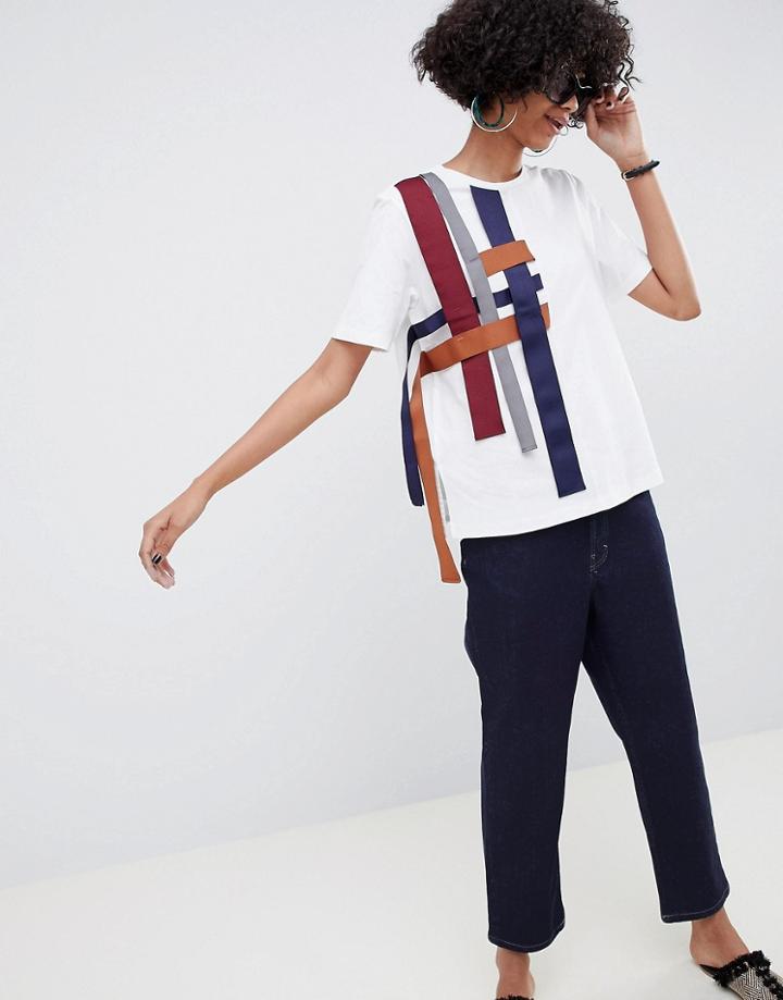 Asos White T-shirt With Ribbon Detail - White