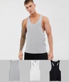 Asos Design Tank With Extreme Racer Back 3 Pack Multipack Saving - Multi