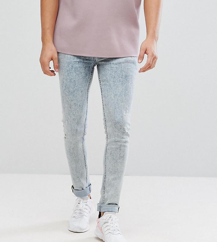 Asos Tall Super Skinny Jeans In Vintage Bleach Wash Blue - Blue