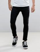 Soul Star Skinny Rip And Repair Biker Jeans - Black