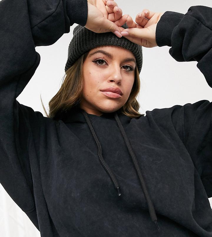 Rokoko Plus Oversized Hoodie In Acid Wash-grey