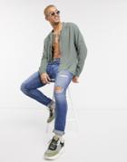 Asos Design Relaxed Fit Viscose Shirt With Low Revere Collar In Khaki-green