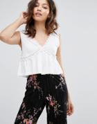 New Look Lace Peplum Cami Top - White
