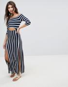 Asos Bardot Maxi Dress With Cut Out In Stripe - Multi