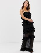 Na-kd Sheer Ruffle Maxi Dress In Black