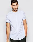 Asos Blue Texture Shirt With Grandad Collar In Regular Fit - Blue