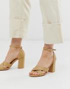 Glamorous Natural Straw Block Heeled Sandals-beige