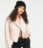 Miss Selfridge Petite Faux Leather Zip Front Jacket In Pink