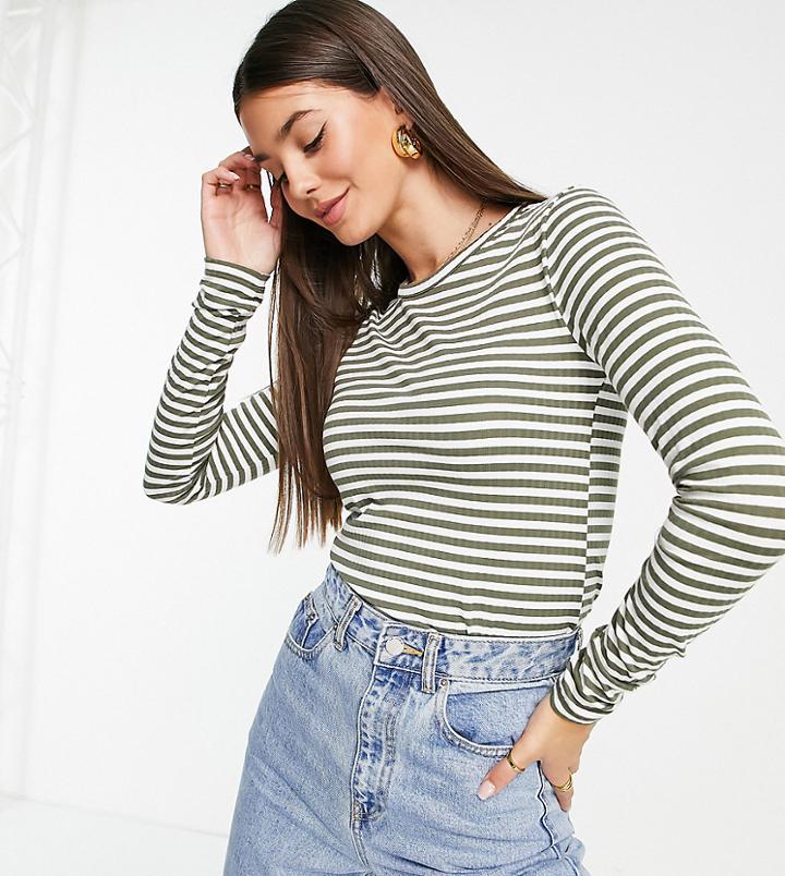 Pieces Tall Long Sleeve Striped T-shirt In Khaki Stripe-multi