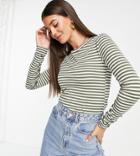 Pieces Tall Long Sleeve Striped T-shirt In Khaki Stripe-multi