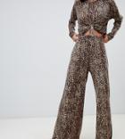 Milk It Vintage Wide Leg Jersey Pants In Leopard Print Two-piece - Black