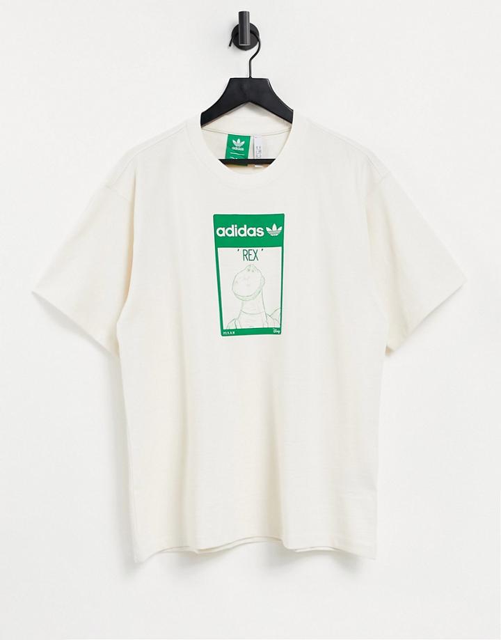 Adidas Originals X Disney T-shirt With Rex From Toy Story Print In Off White