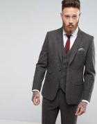 Moss London Skinny Suit Jacket In Brown Tweed - Brown